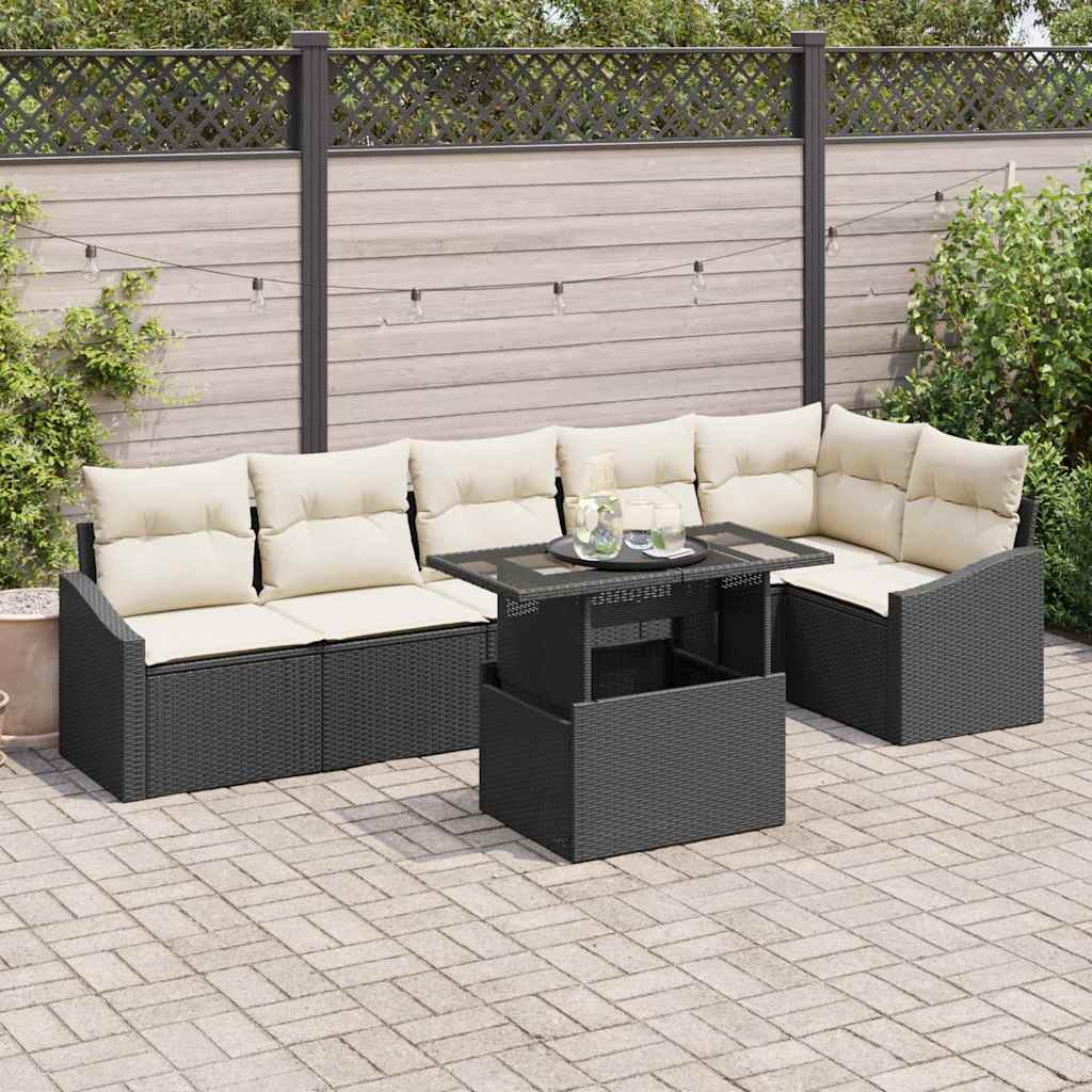 vidaXL Zestaw Sof na Ogród z poduszką 7 pcs Czarny i kremowy