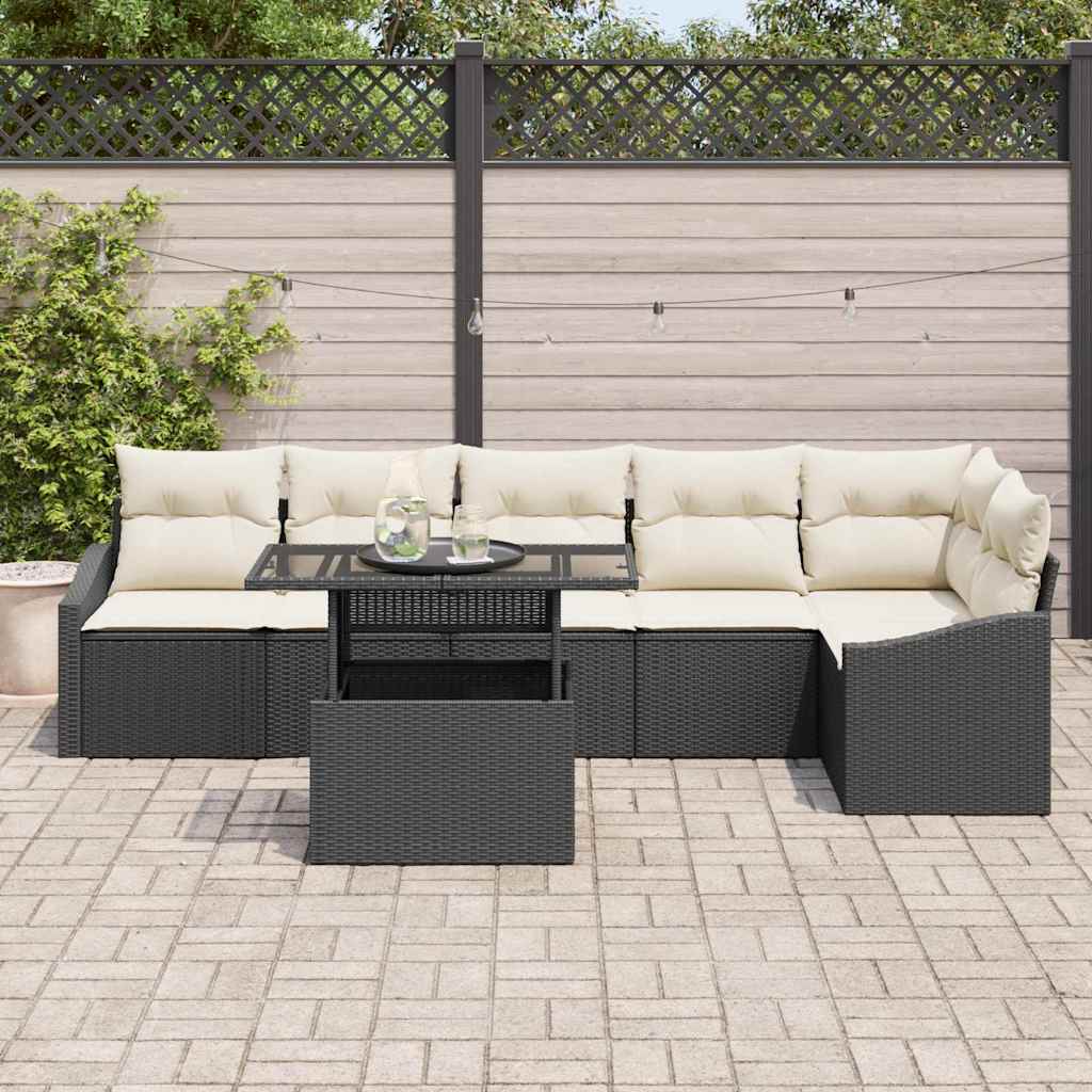 vidaXL Zestaw Sof na Ogród z poduszką 7 pcs Czarny i kremowy
