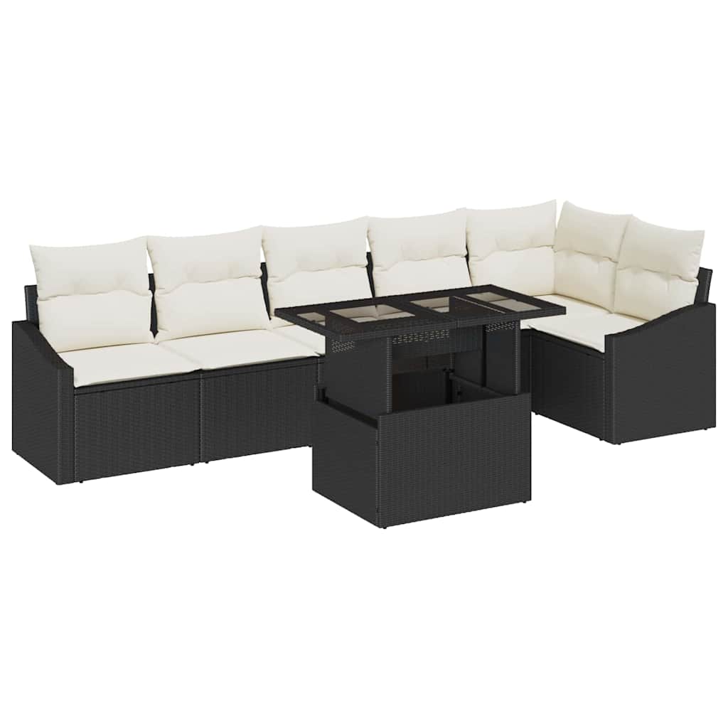 vidaXL Zestaw Sof na Ogród z poduszką 7 pcs Czarny i kremowy