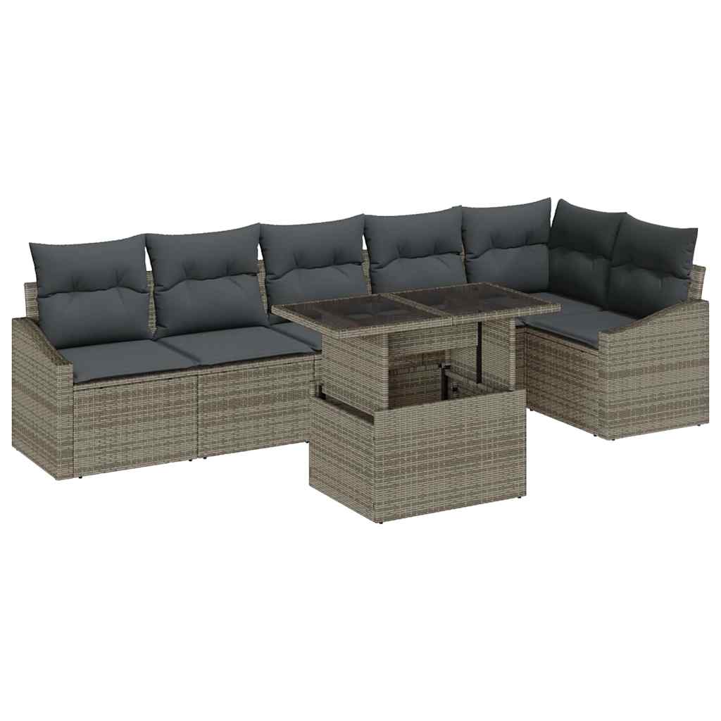 vidaXL Zestaw Sof na Ogród z poduszką 7 pcs Szary polirattan