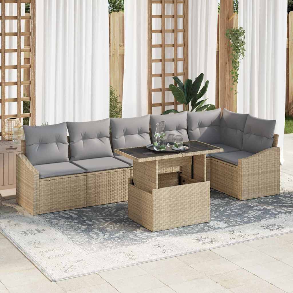 vidaXL Zestaw Sof na Ogród z poduszką 7 pcs beżowo-jasnoszary