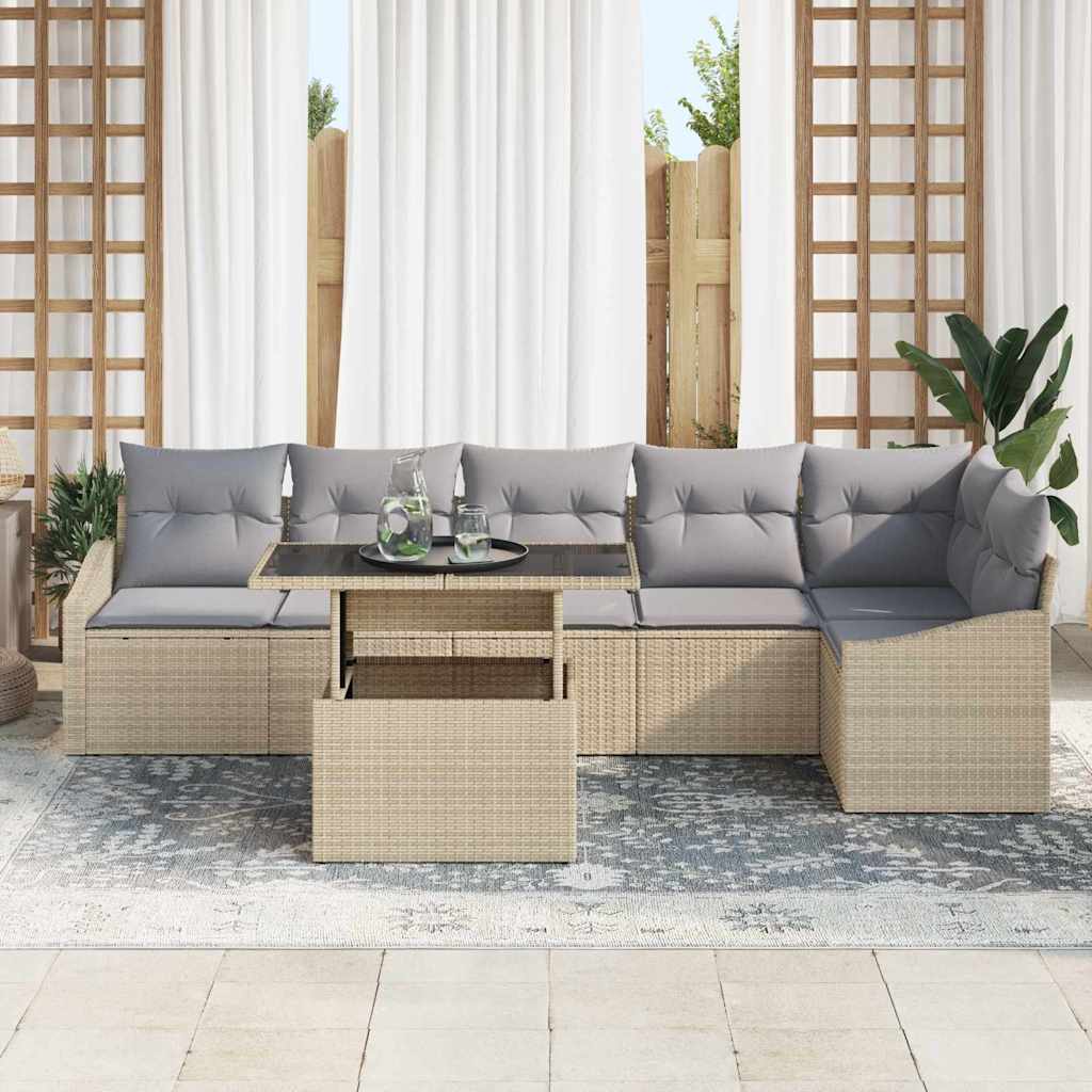 vidaXL Zestaw Sof na Ogród z poduszką 7 pcs beżowo-jasnoszary