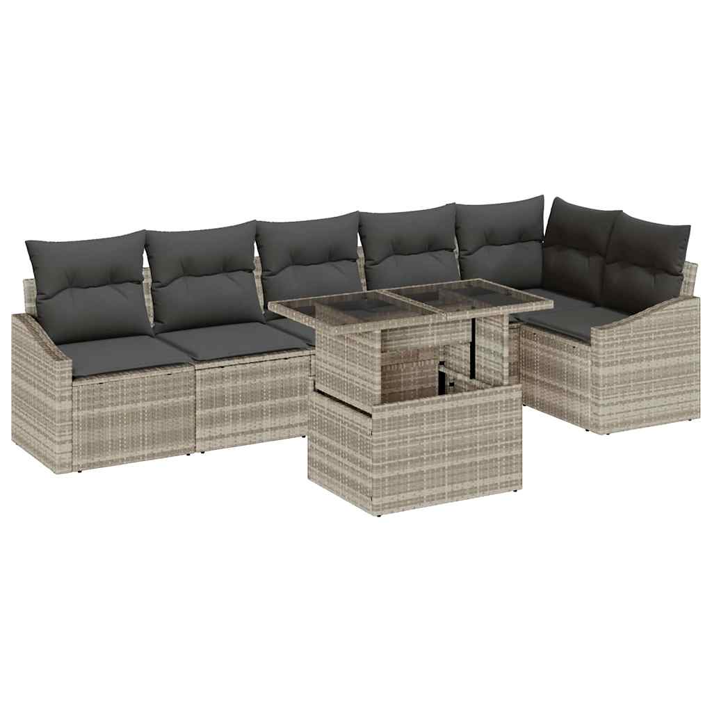 vidaXL Zestaw Sof na Ogród z poduszką 7 pcs Jasnoszary polirattan