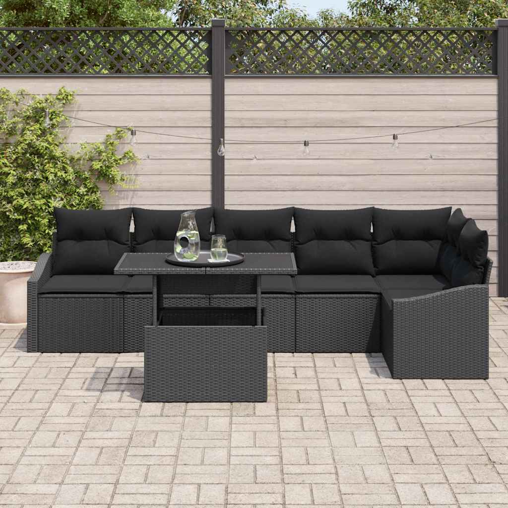 vidaXL Zestaw Sof na Ogród z poduszką 7 pcs Czarny polirattan