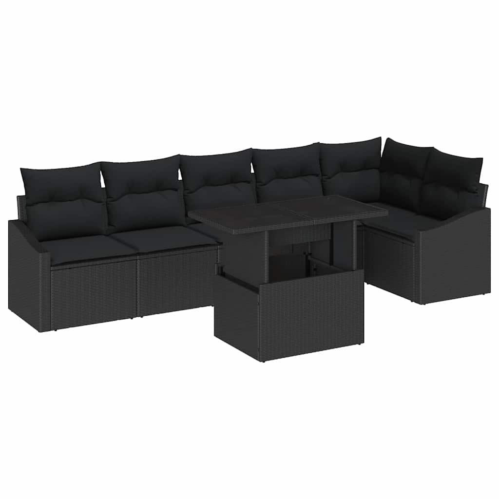 vidaXL Zestaw Sof na Ogród z poduszką 7 pcs Czarny polirattan