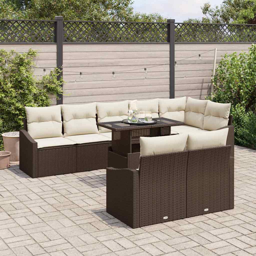 vidaXL Zestaw Sof na Ogród z poduszką 9 pcs Brązowy i kremowy