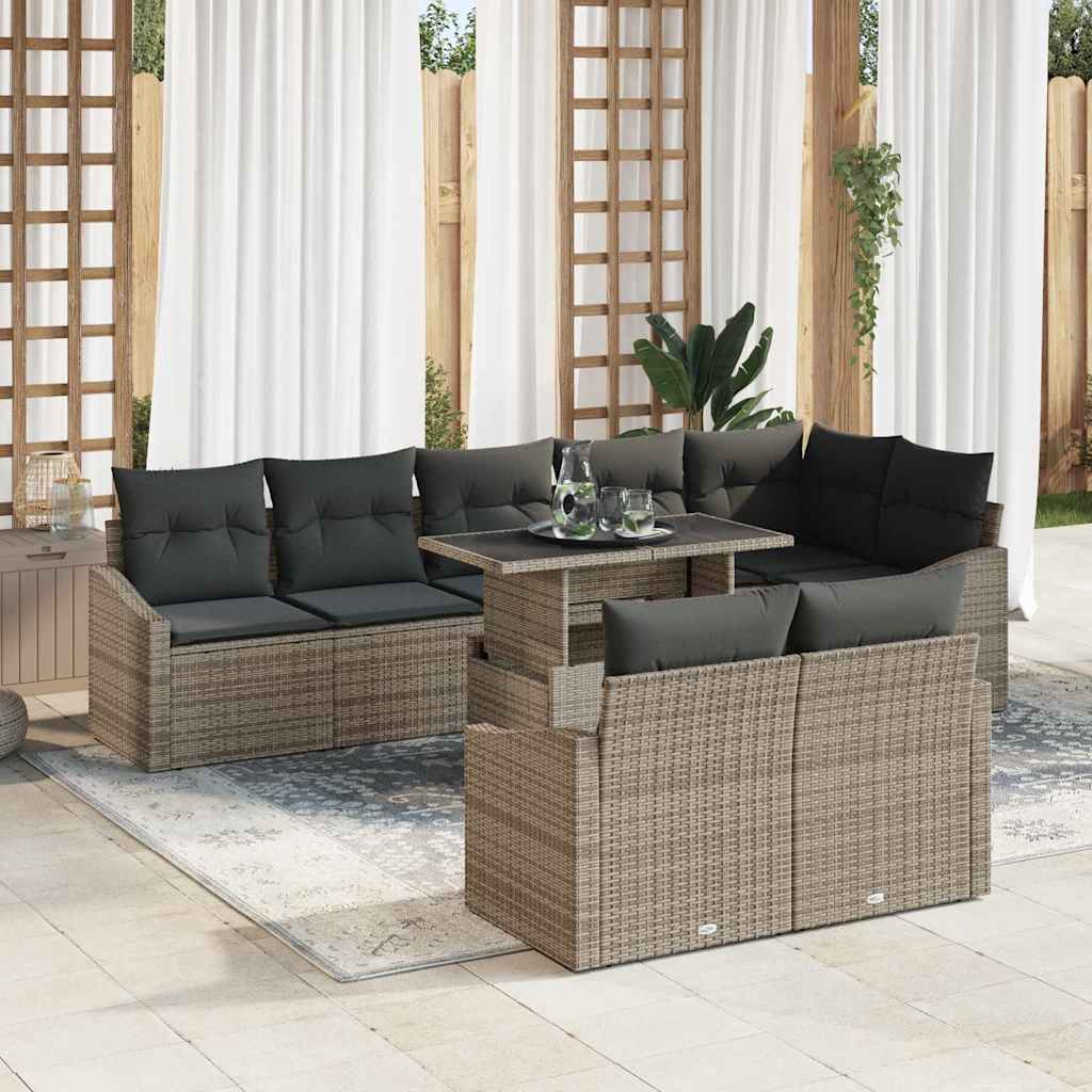 vidaXL Zestaw Sof na Ogród z poduszką 9 pcs Szary polirattan