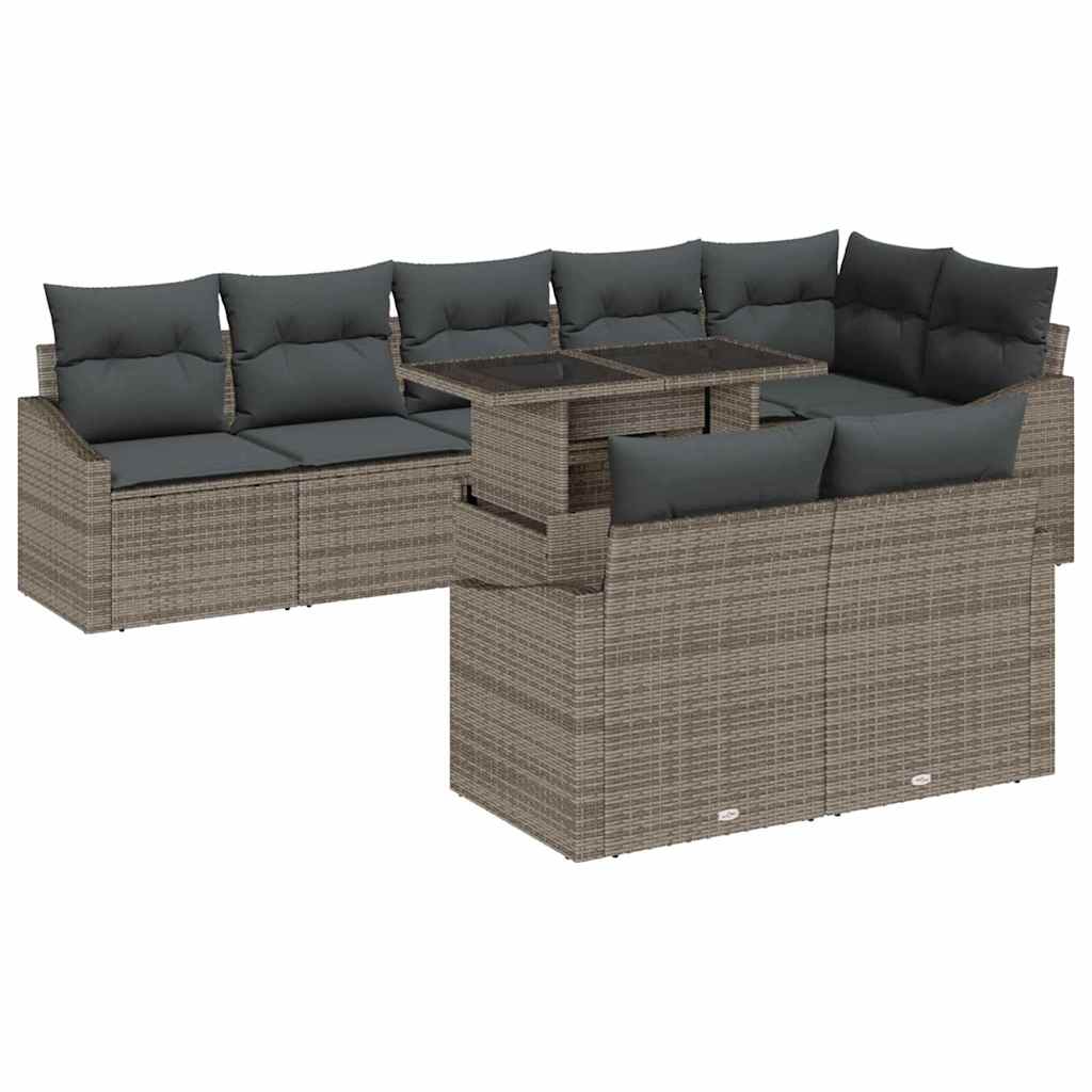 vidaXL Zestaw Sof na Ogród z poduszką 9 pcs Szary polirattan