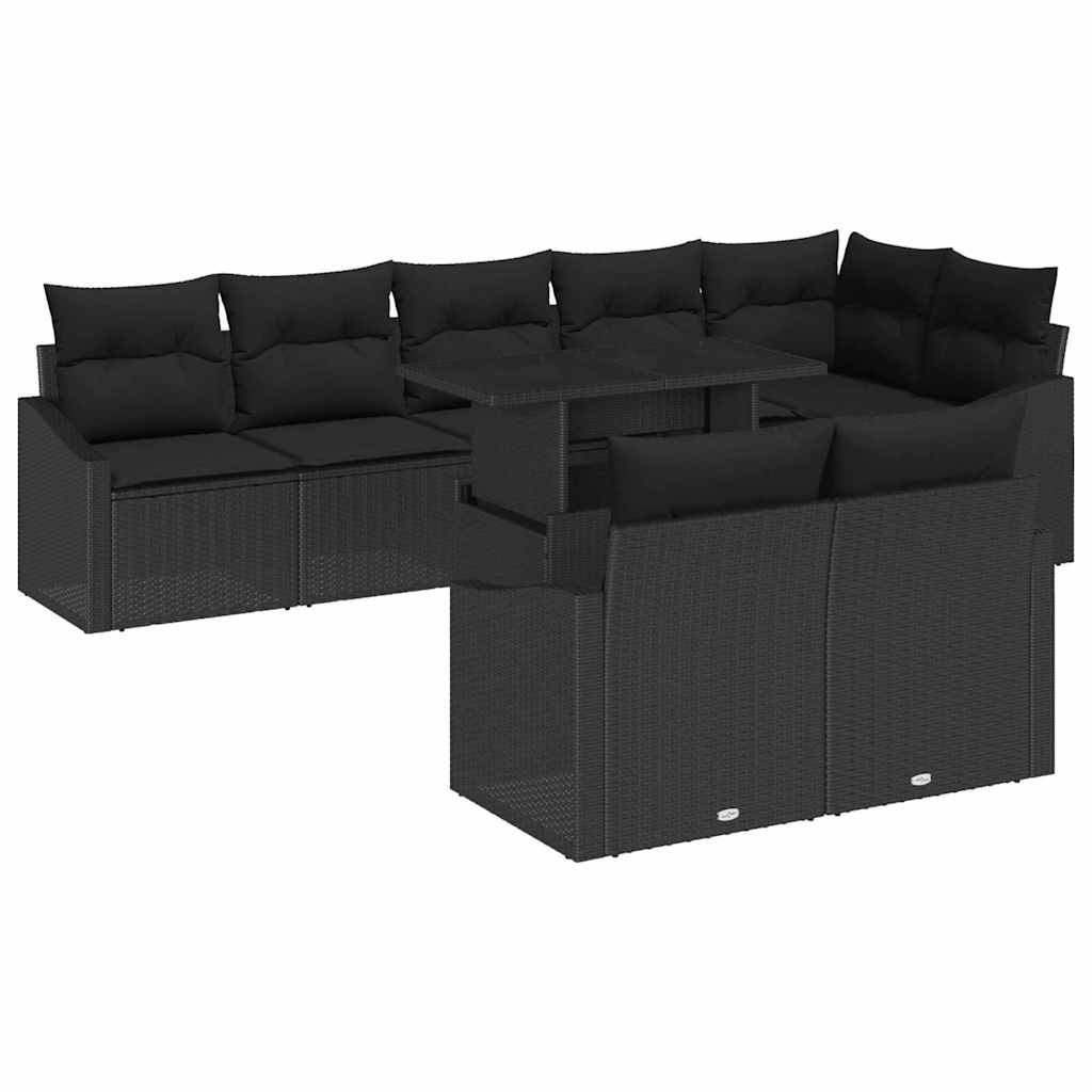 vidaXL Zestaw Sof na Ogród z poduszką 9 pcs Czarny polirattan