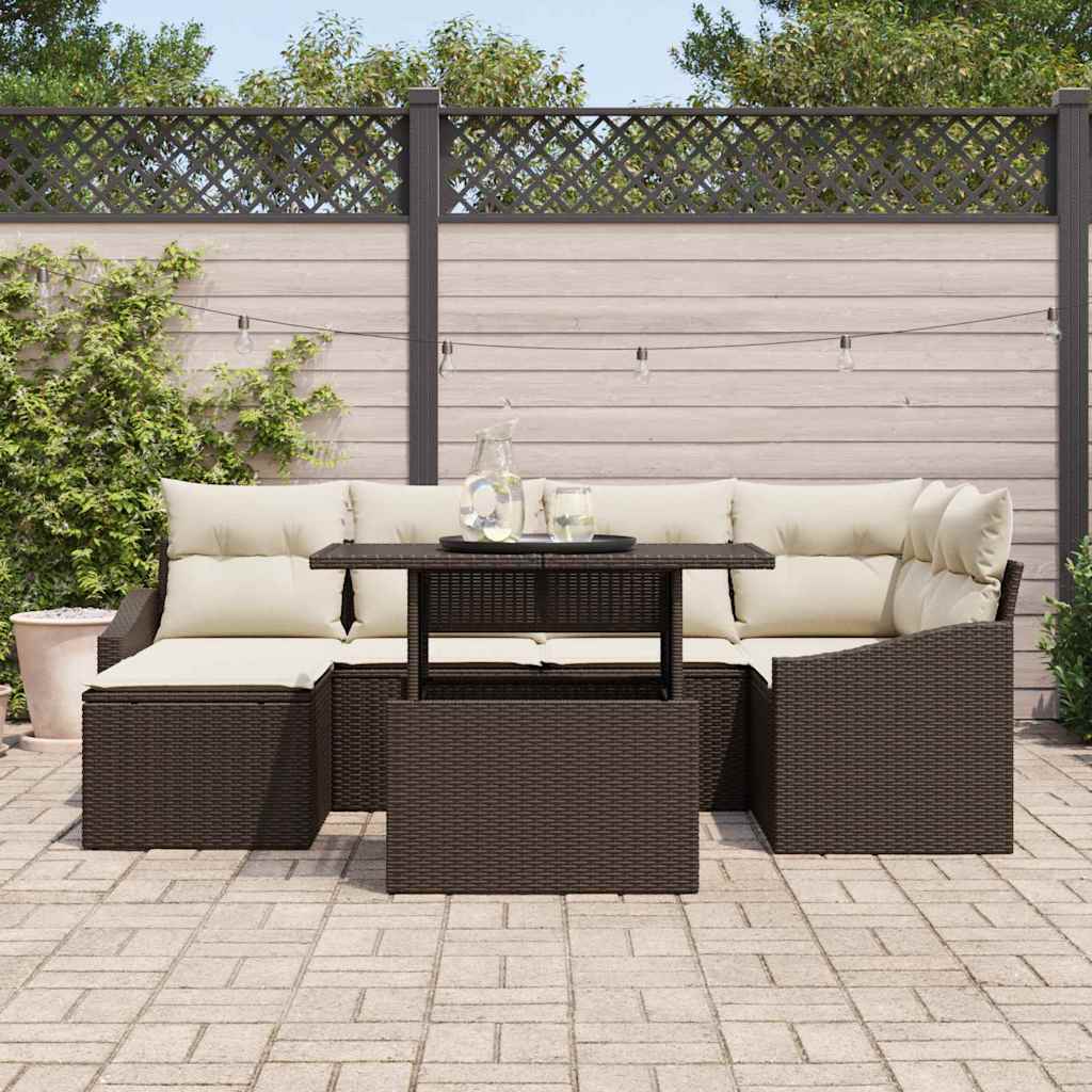 vidaXL Zestaw Sof na Ogród z poduszką 7 pcs Brązowy i kremowy
