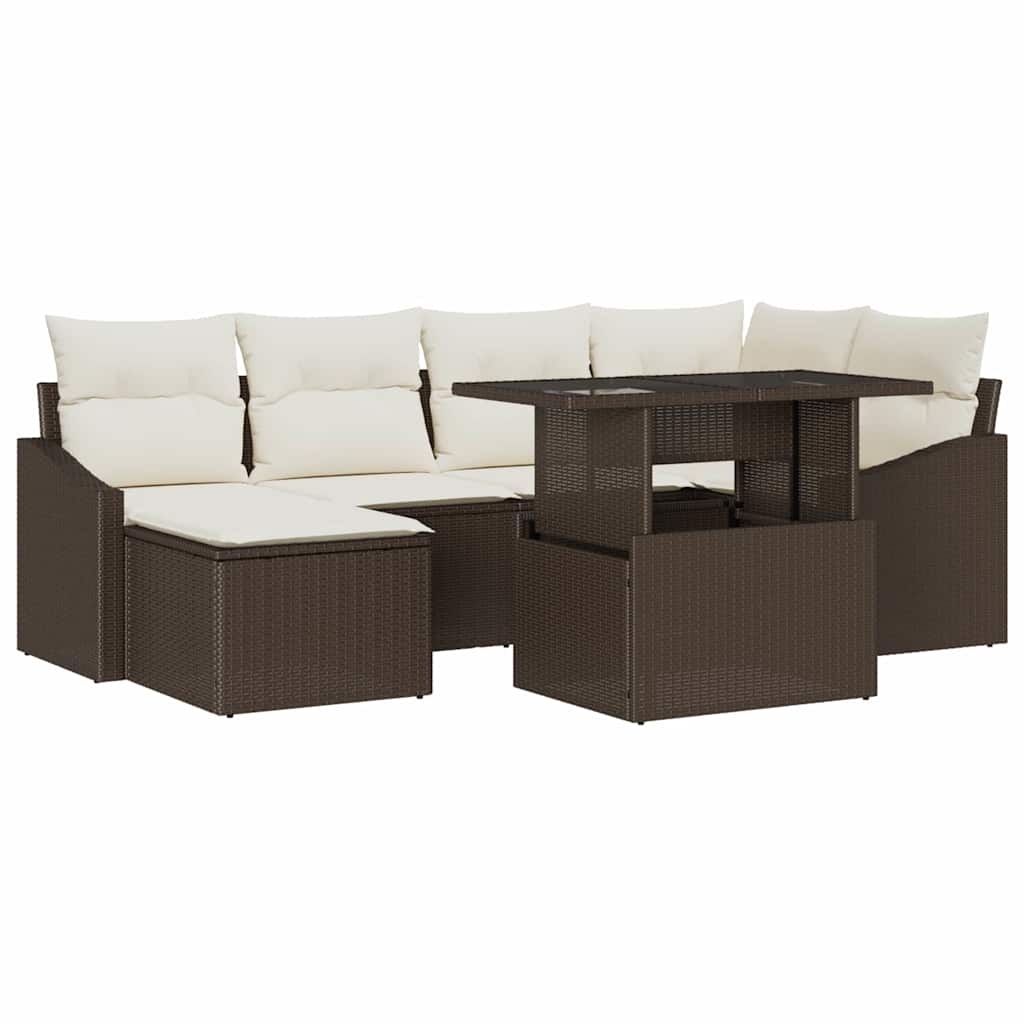 vidaXL Zestaw Sof na Ogród z poduszką 7 pcs Brązowy i kremowy