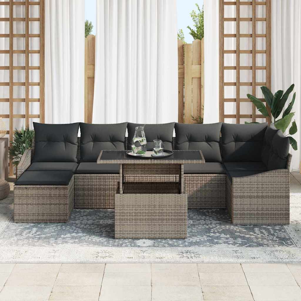 vidaXL Zestaw Sof na Ogród z poduszką 8 pcs Szary polirattan