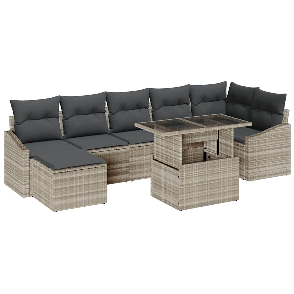 vidaXL Zestaw Sof na Ogród z poduszką 8 pcs Jasnoszary polirattan