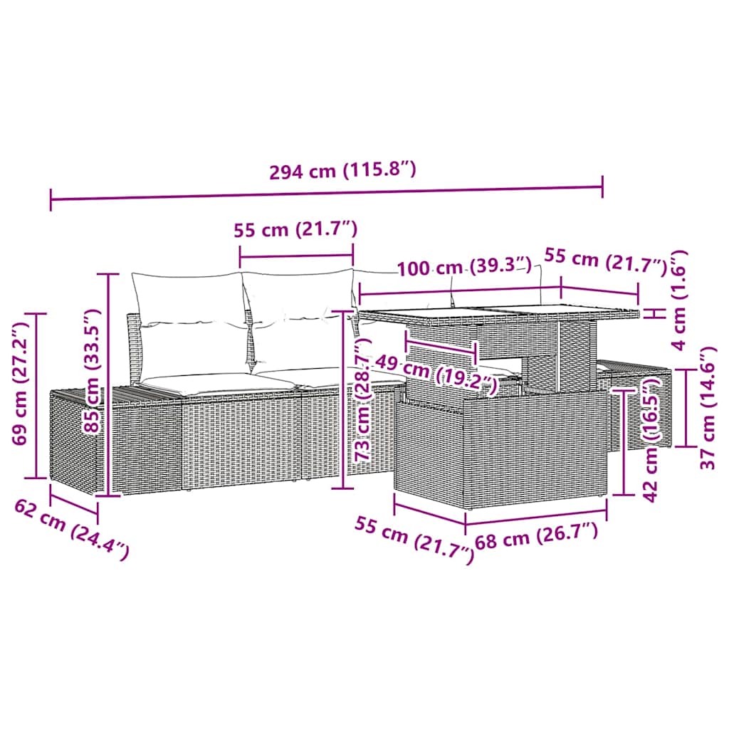vidaXL Zestaw Sof z poduszką 5 pcs Jasnoszary polirattan