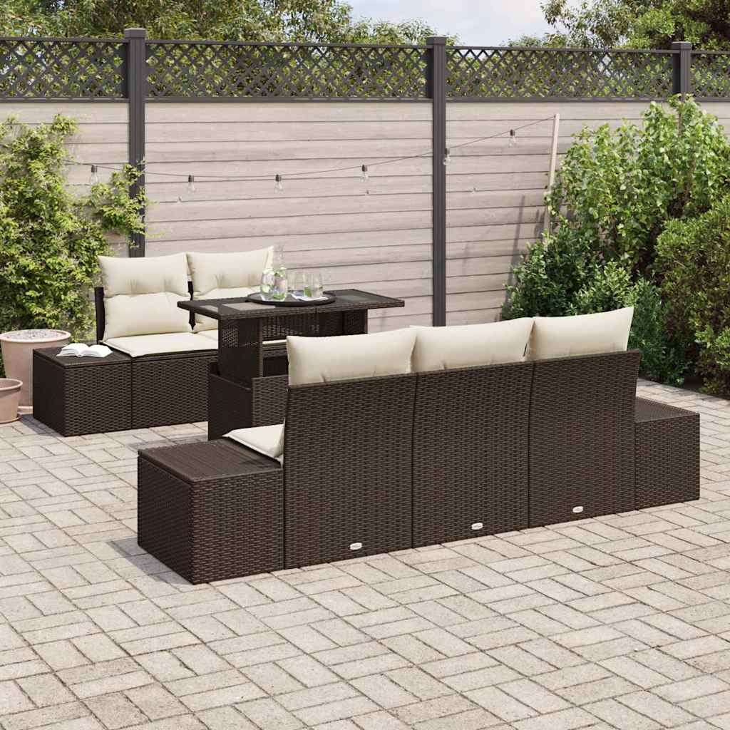 vidaXL Zestaw Sof z poduszką 6 pcs Brązowy i Kremowy polirattan