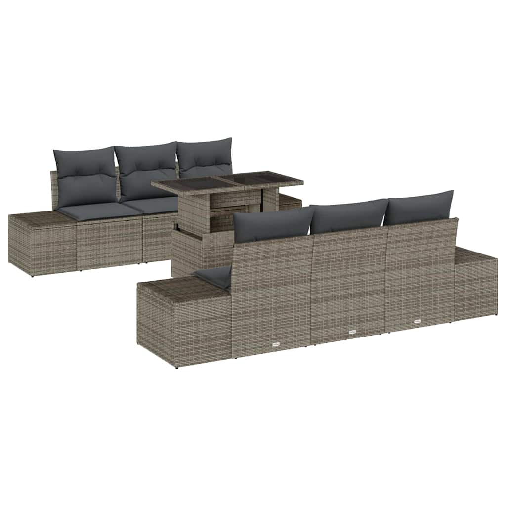 vidaXL Zestaw Sof z poduszką 7 pcs Szary polirattan