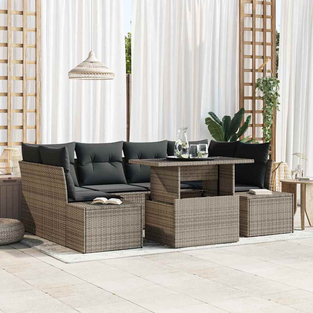 vidaXL Zestaw Sof z poduszką 7 pcs Szary polirattan