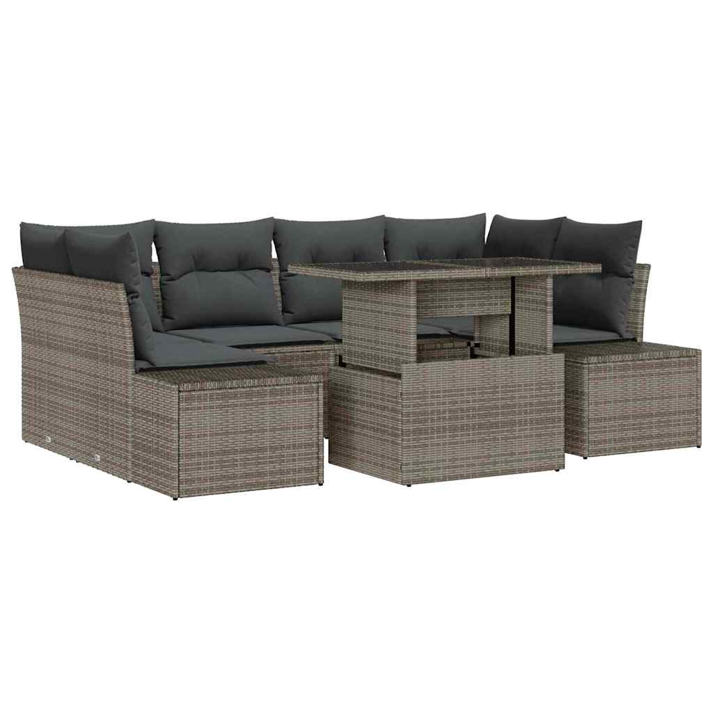 vidaXL Zestaw Sof z poduszką 7 pcs Szary polirattan