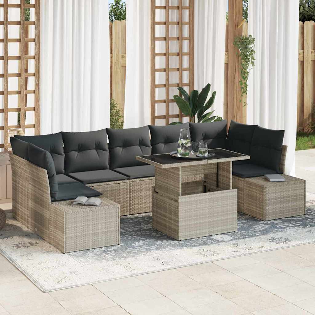 vidaXL Zestaw Sof z poduszką 8 pcs Jasnoszary polirattan