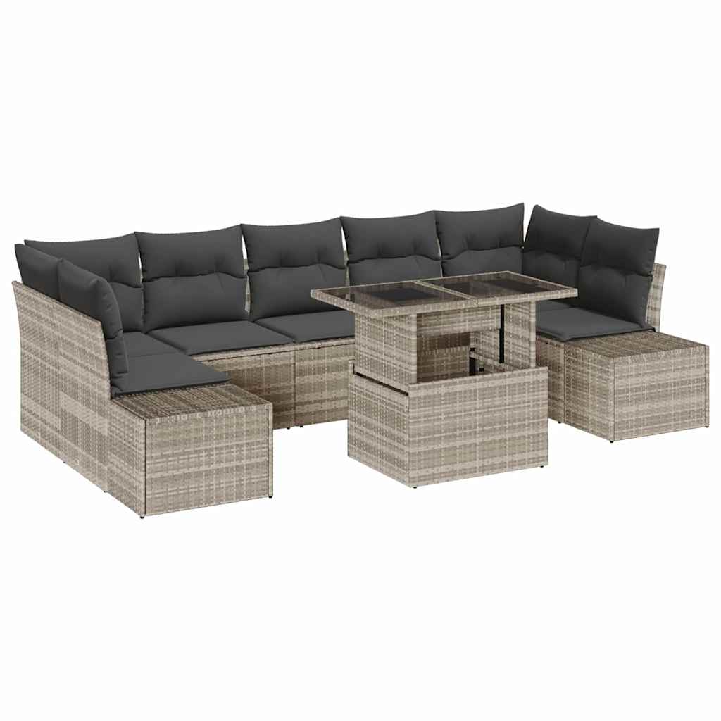 vidaXL Zestaw Sof z poduszką 8 pcs Jasnoszary polirattan