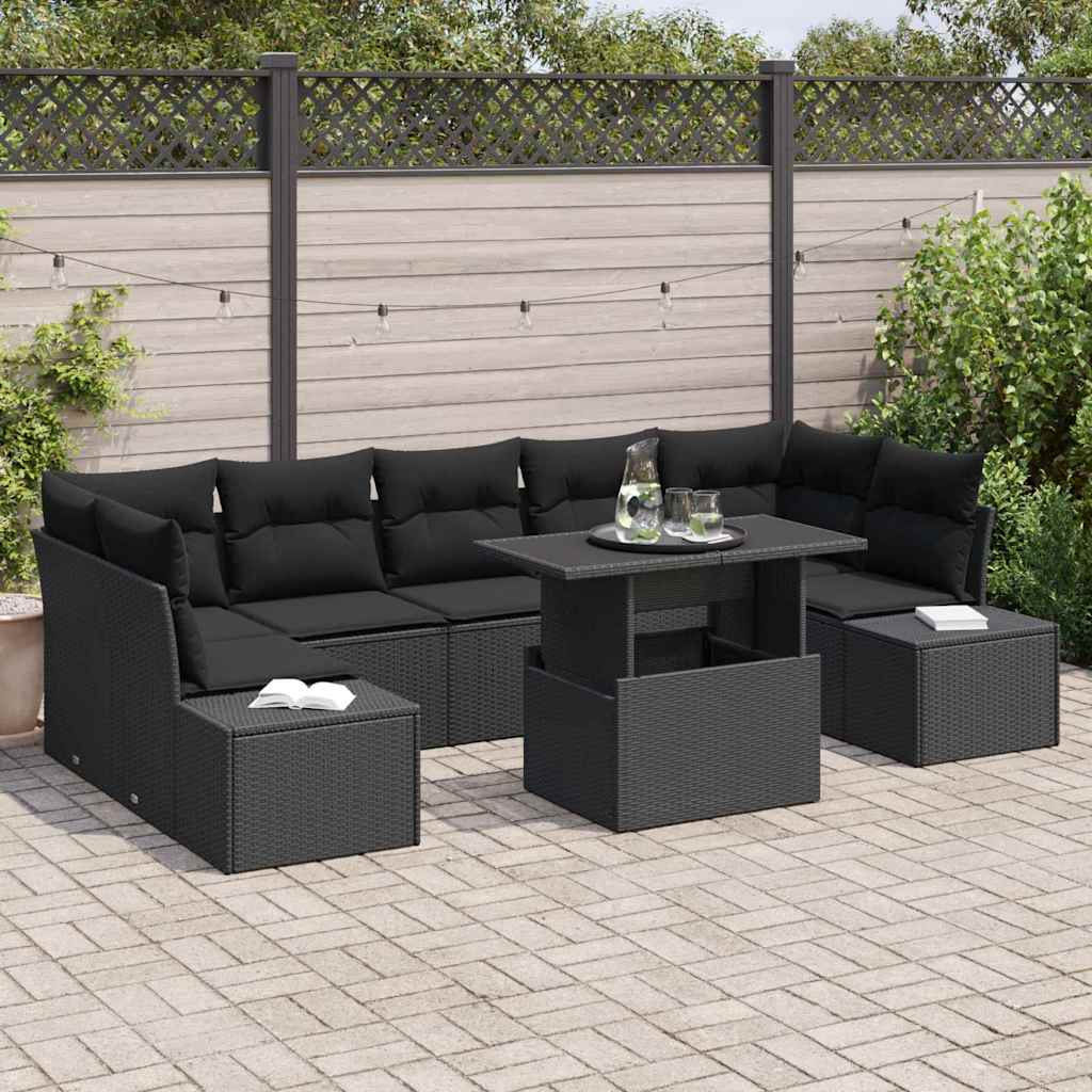 vidaXL Zestaw Sof z poduszką 8 pcs Czarny polirattan