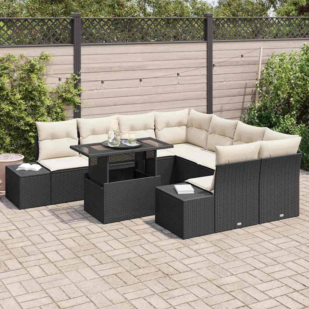 vidaXL Zestaw Sof na Ogród 9 pcs Czarny i kremowy polirattan