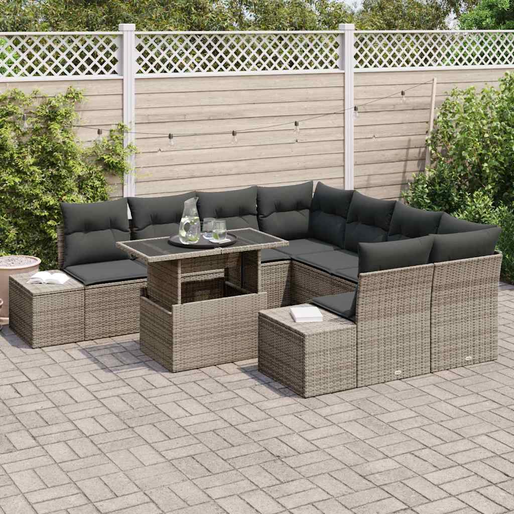 vidaXL Zestaw Sof na Ogród z poduszką 9 pcs Szary polirattan
