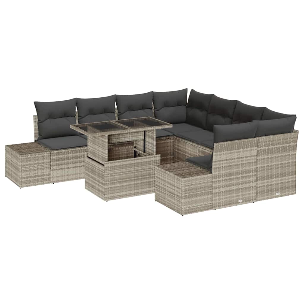 vidaXL Zestaw Sof na Ogród z poduszką 9 pcs Jasnoszary polirattan