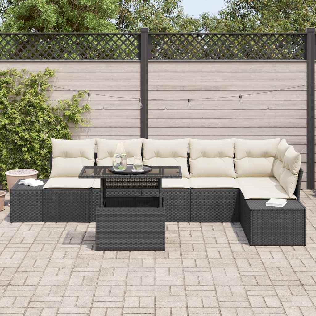 vidaXL Zestaw Sof na Ogród z poduszką 7 pcs Czarny i kremowy