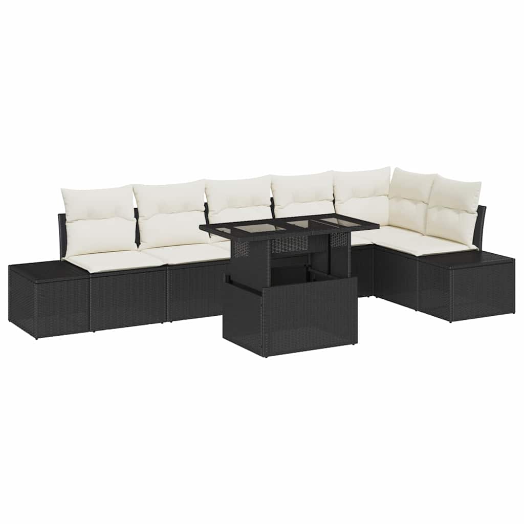 vidaXL Zestaw Sof na Ogród z poduszką 7 pcs Czarny i kremowy