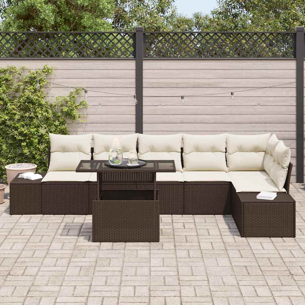 vidaXL Zestaw Sof na Ogród z poduszką 7 pcs Brązowy i kremowy