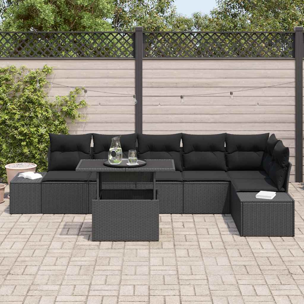 vidaXL Zestaw Sof na Ogród z poduszką z przechowywaniem 7 pcs Czarny
