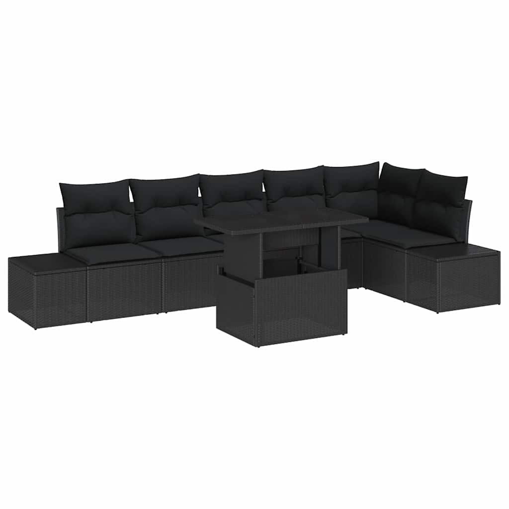 vidaXL Zestaw Sof na Ogród z poduszką z przechowywaniem 7 pcs Czarny