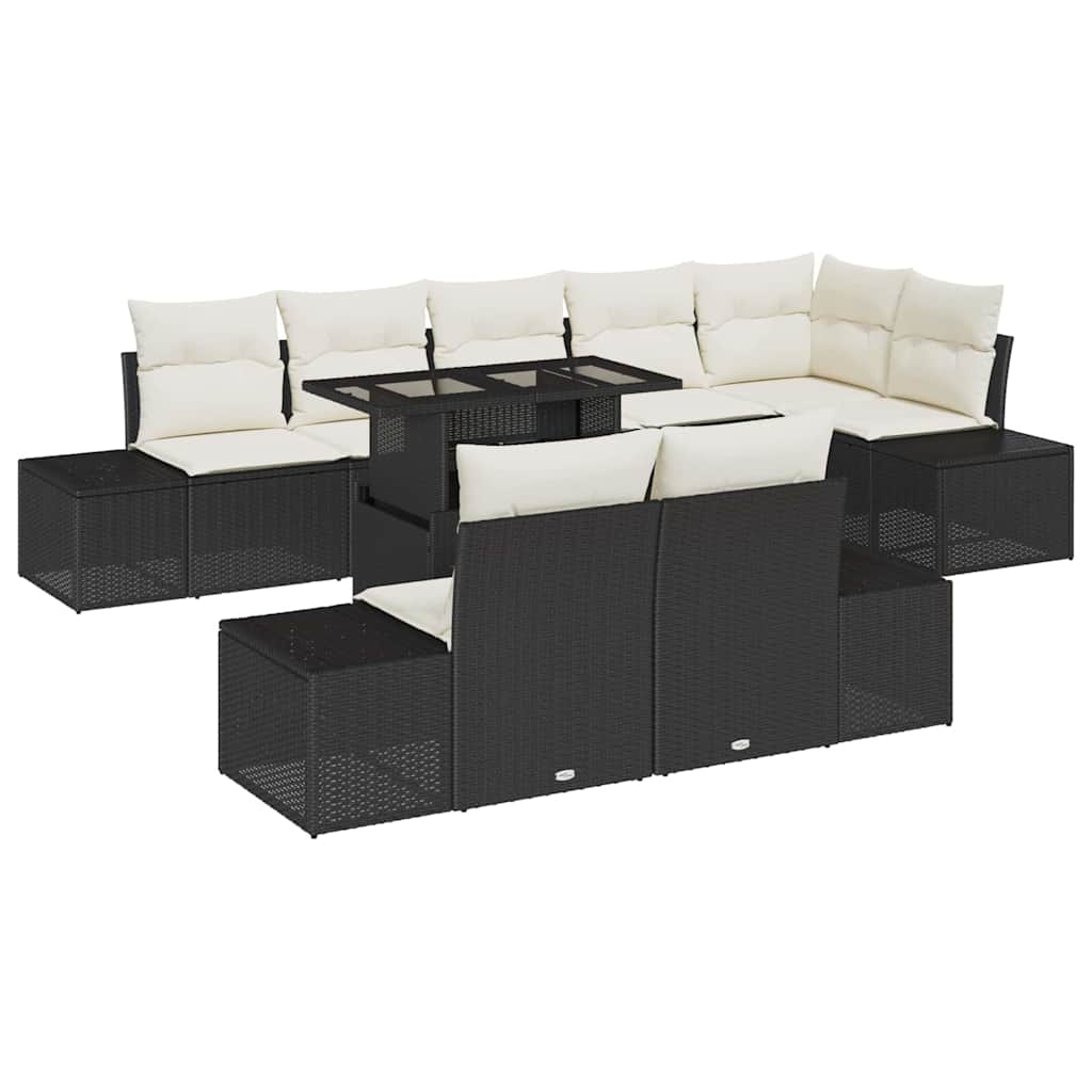 vidaXL Zestaw Sof na Ogród z poduszką 9 pcs Czarny i kremowy