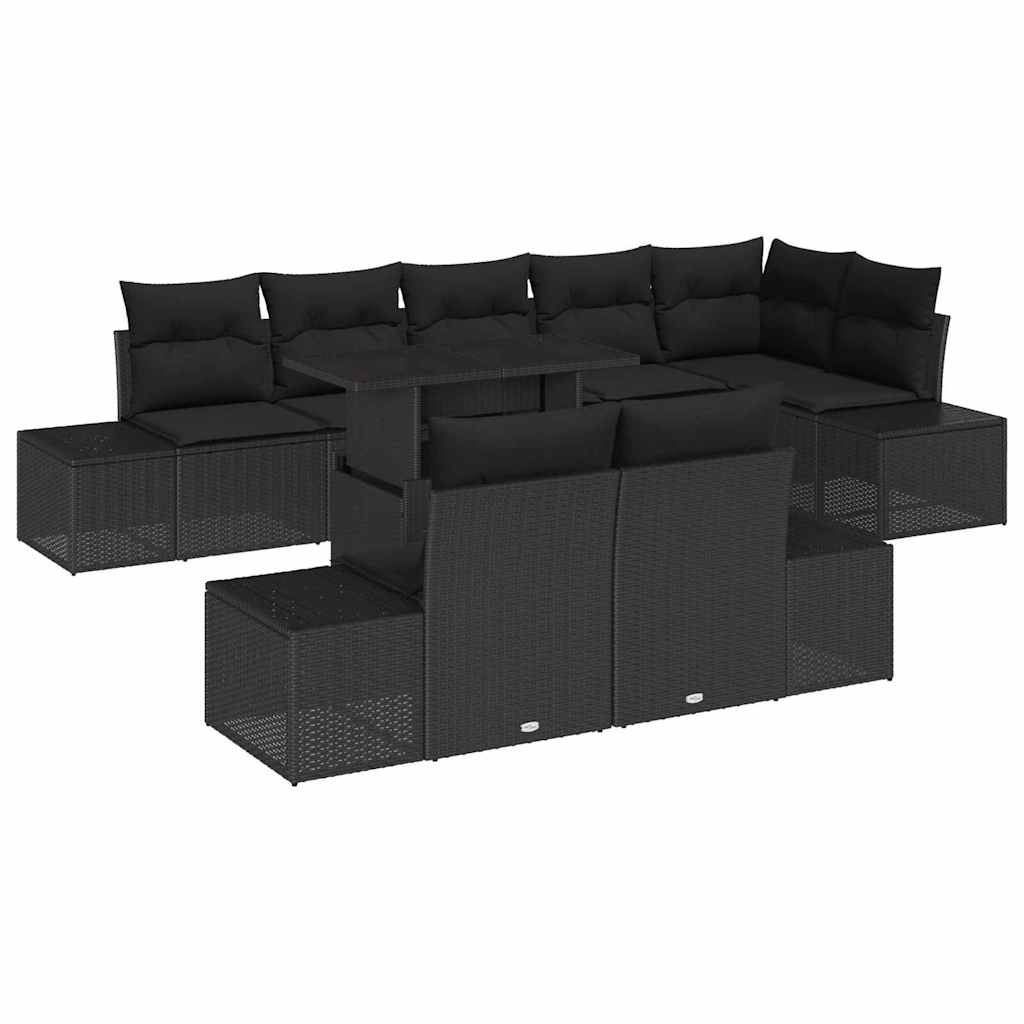 vidaXL Zestaw Sof na Ogród z poduszką 9 pcs Czarny polirattan