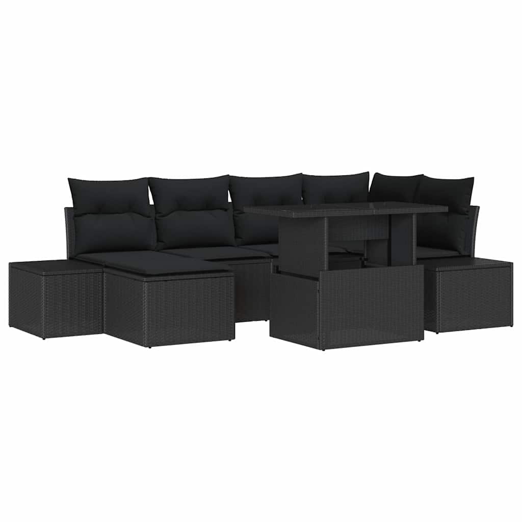 vidaXL Zestaw Sof na Ogród z poduszką 7 pcs Czarny