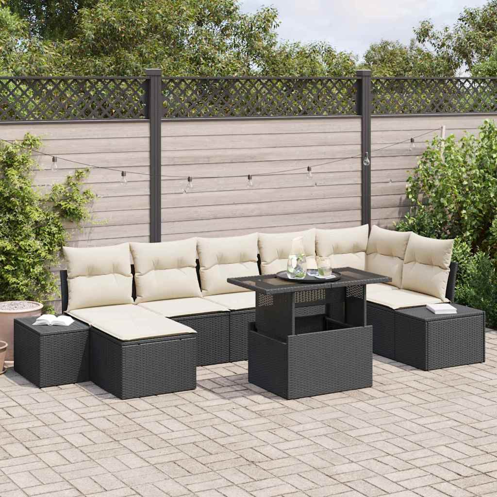 vidaXL Zestaw Sof na Ogród z poduszką 8 pcs Czarny i kremowy