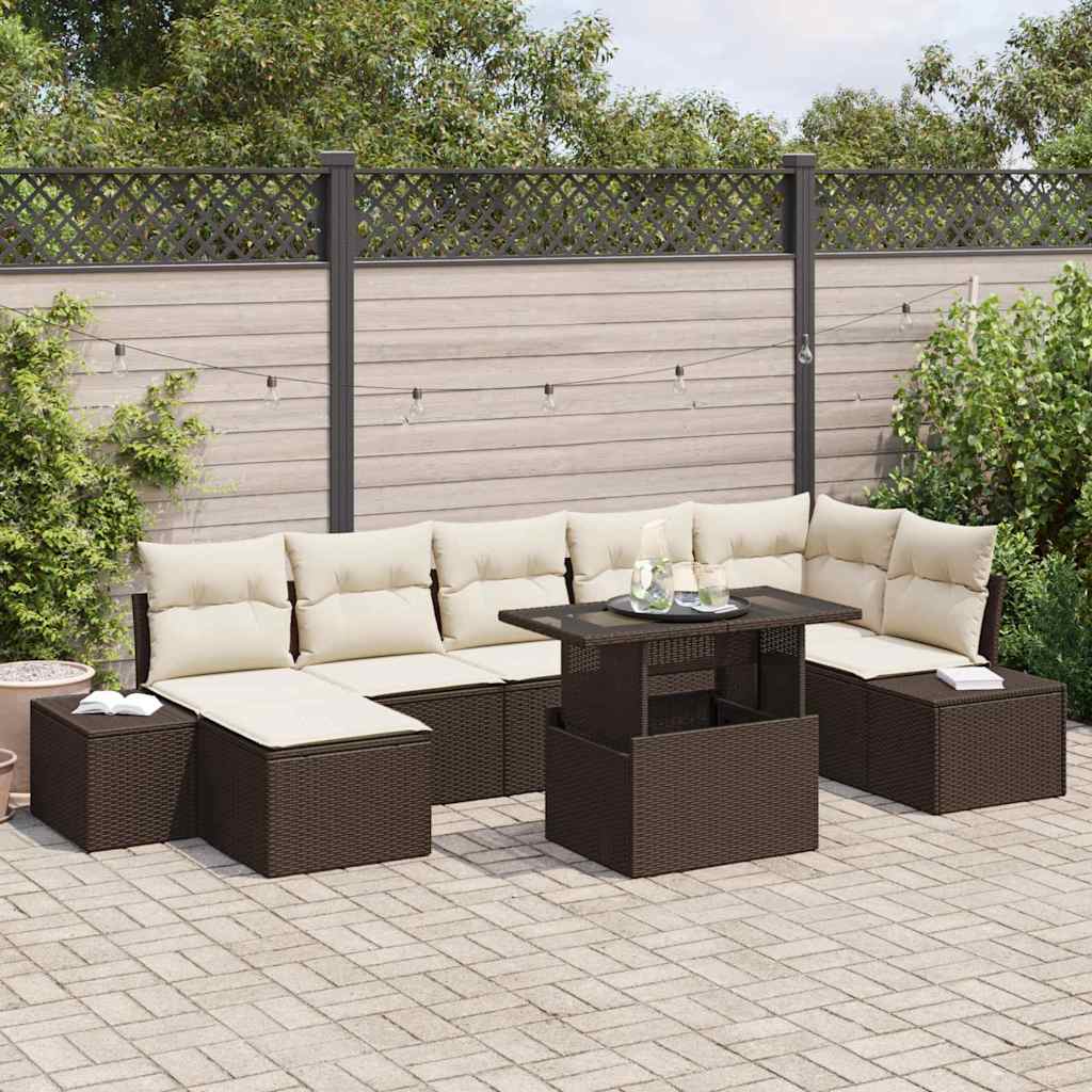 vidaXL Zestaw Sof na Ogród z poduszką 8 pcs Brązowy i kremowy