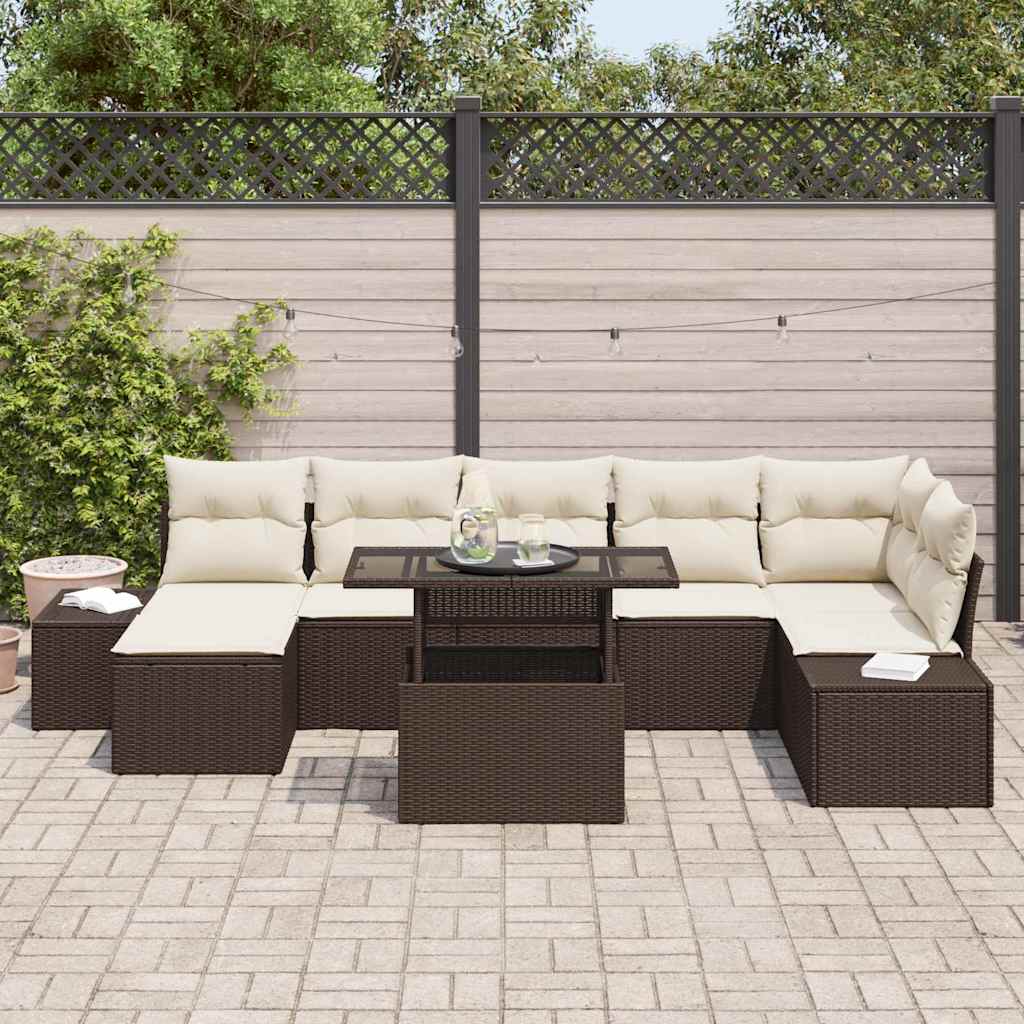 vidaXL Zestaw Sof na Ogród z poduszką 8 pcs Brązowy i kremowy