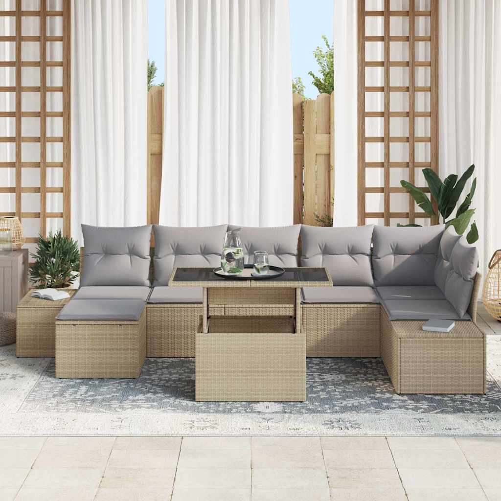 vidaXL Zestaw Sof na Ogród z poduszką 8 pcs beżowo-jasnoszary