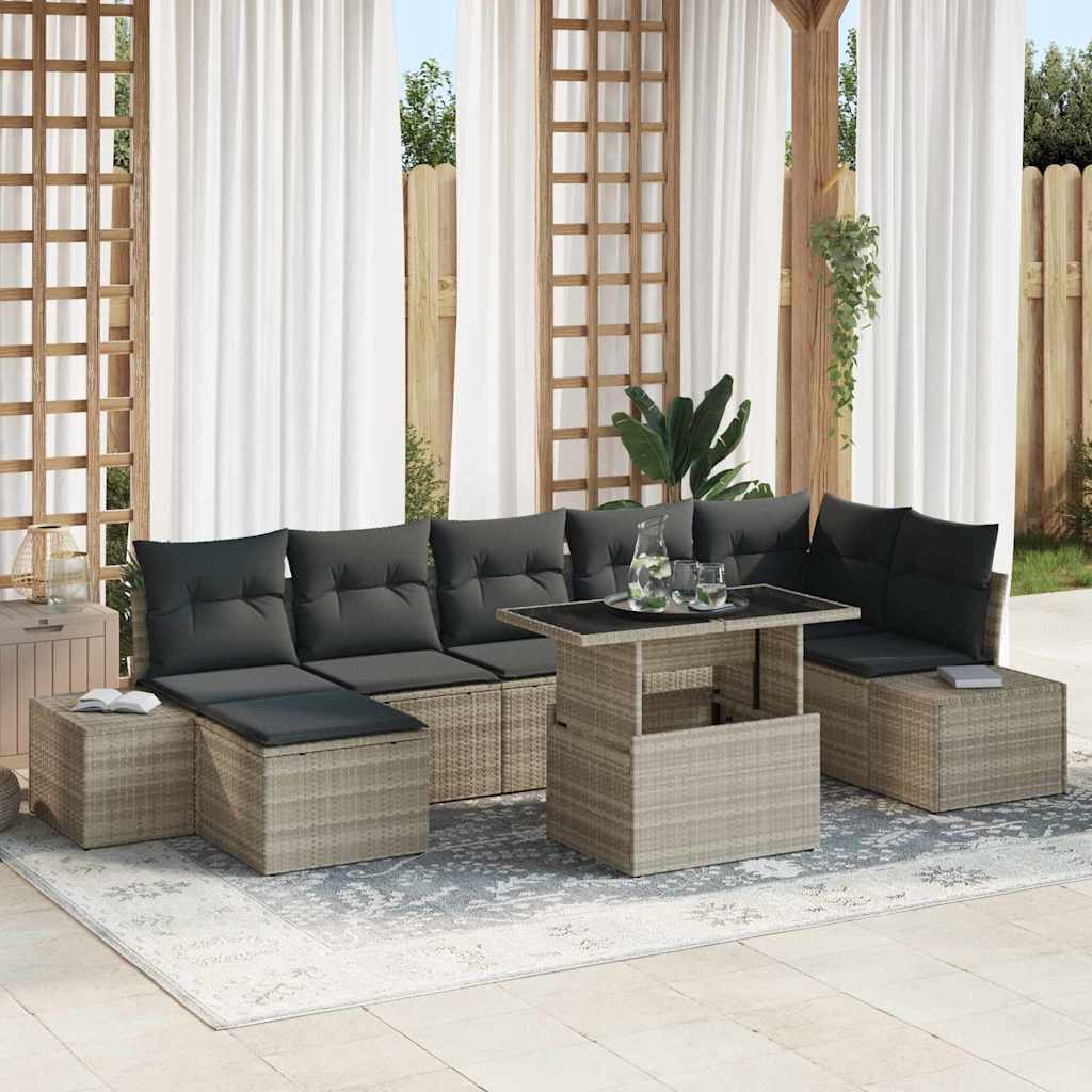 vidaXL Zestaw Sof na Ogród z poduszką 8 pcs Jasnoszary