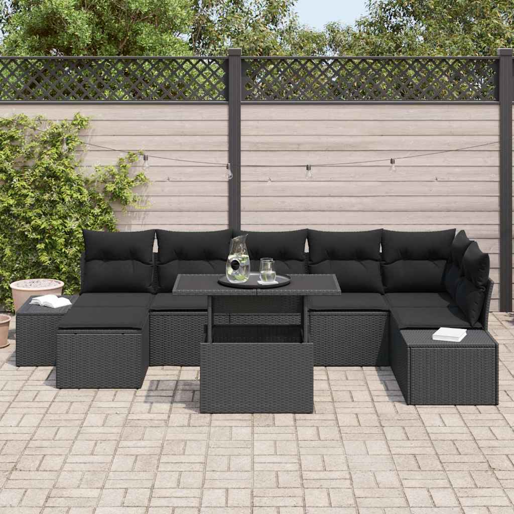 vidaXL Zestaw Sof na Ogród z poduszką 8 pcs Czarny