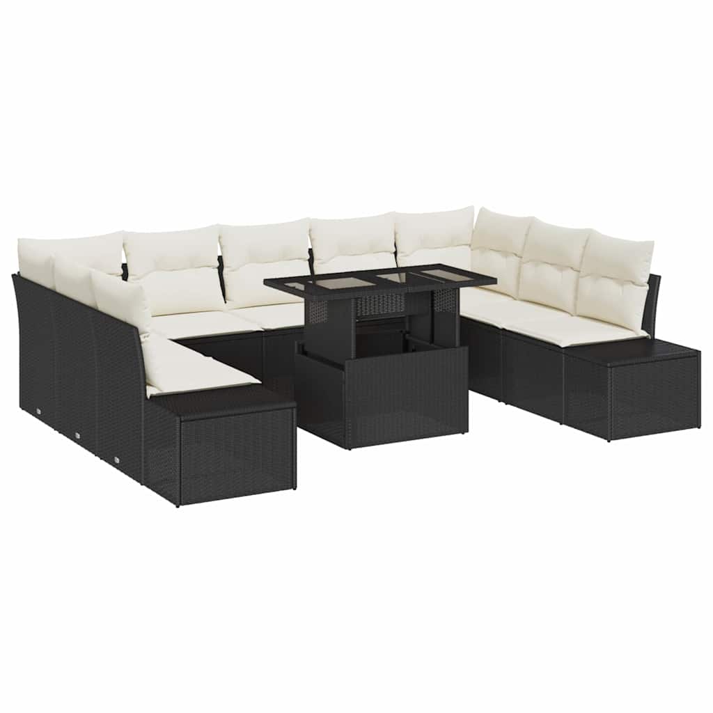 vidaXL Zestaw Sof na Ogród z poduszką 10 pcs Czarny i kremowy