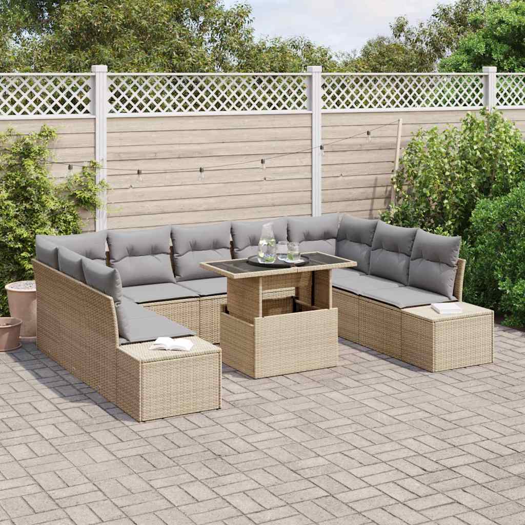 vidaXL Zestaw Sof na Ogród z poduszką 10 pcs beżowo-jasnoszary