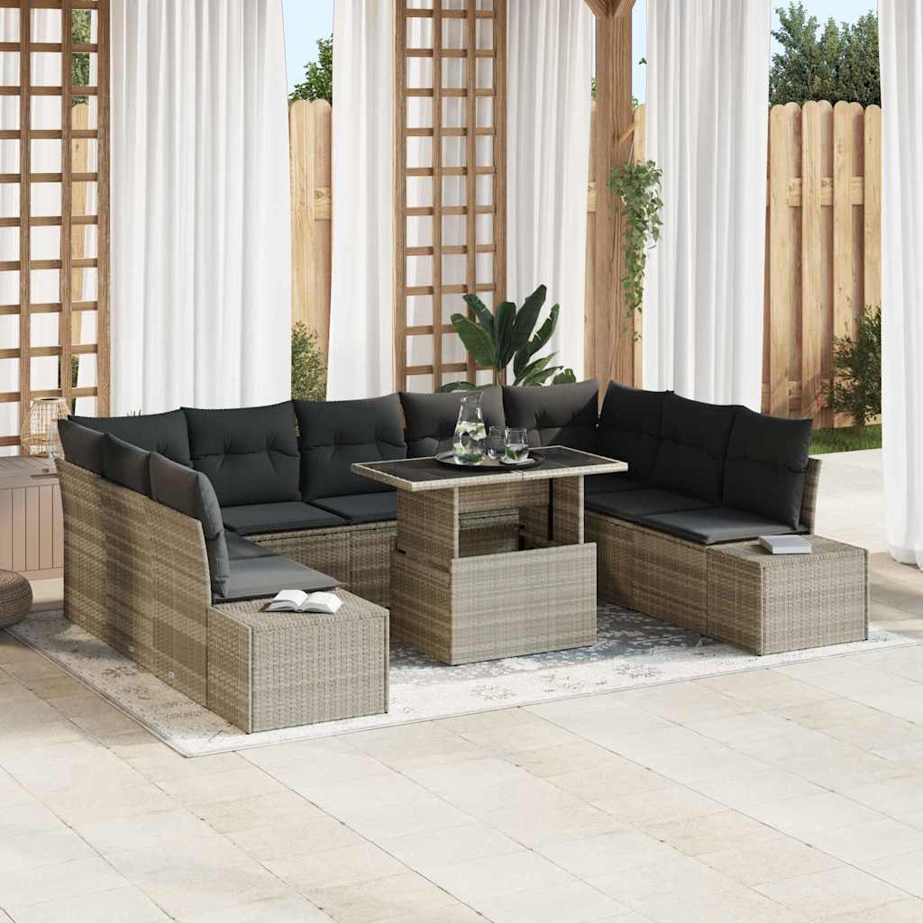 vidaXL Zestaw Sof na Ogród z poduszką 10 pcs Jasnoszary