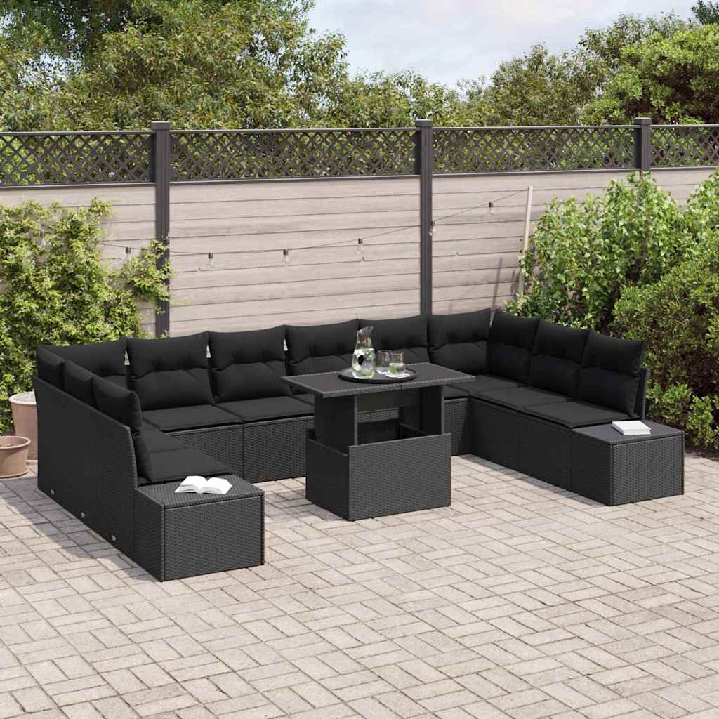 vidaXL Zestaw Sof na Ogród z poduszką z przechowywaniem 11 pcs Czarny