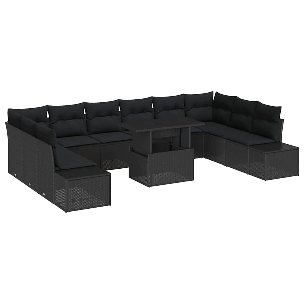 vidaXL Zestaw Sof na Ogród z poduszką z przechowywaniem 11 pcs Czarny