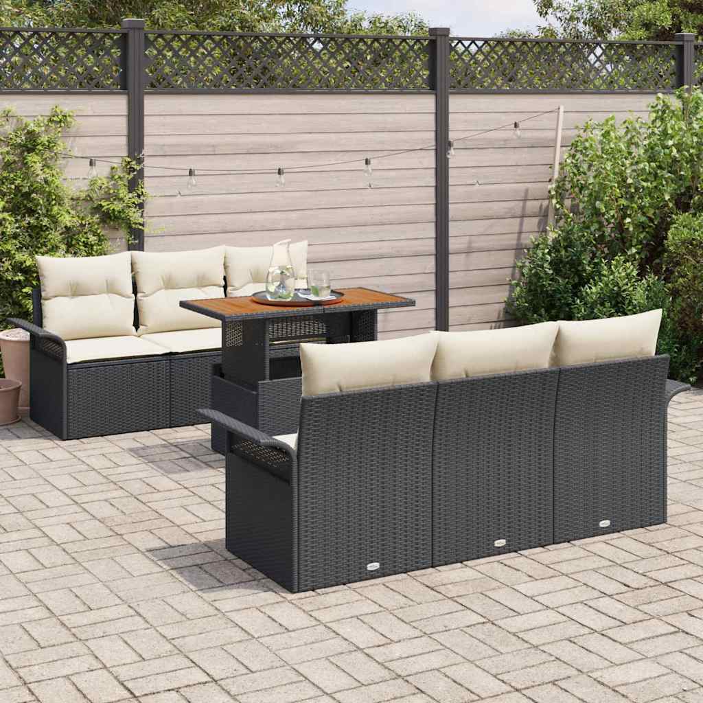 vidaXL Zestaw Sof na Ogród z poduszką 7 pcs Czarny i kremowy