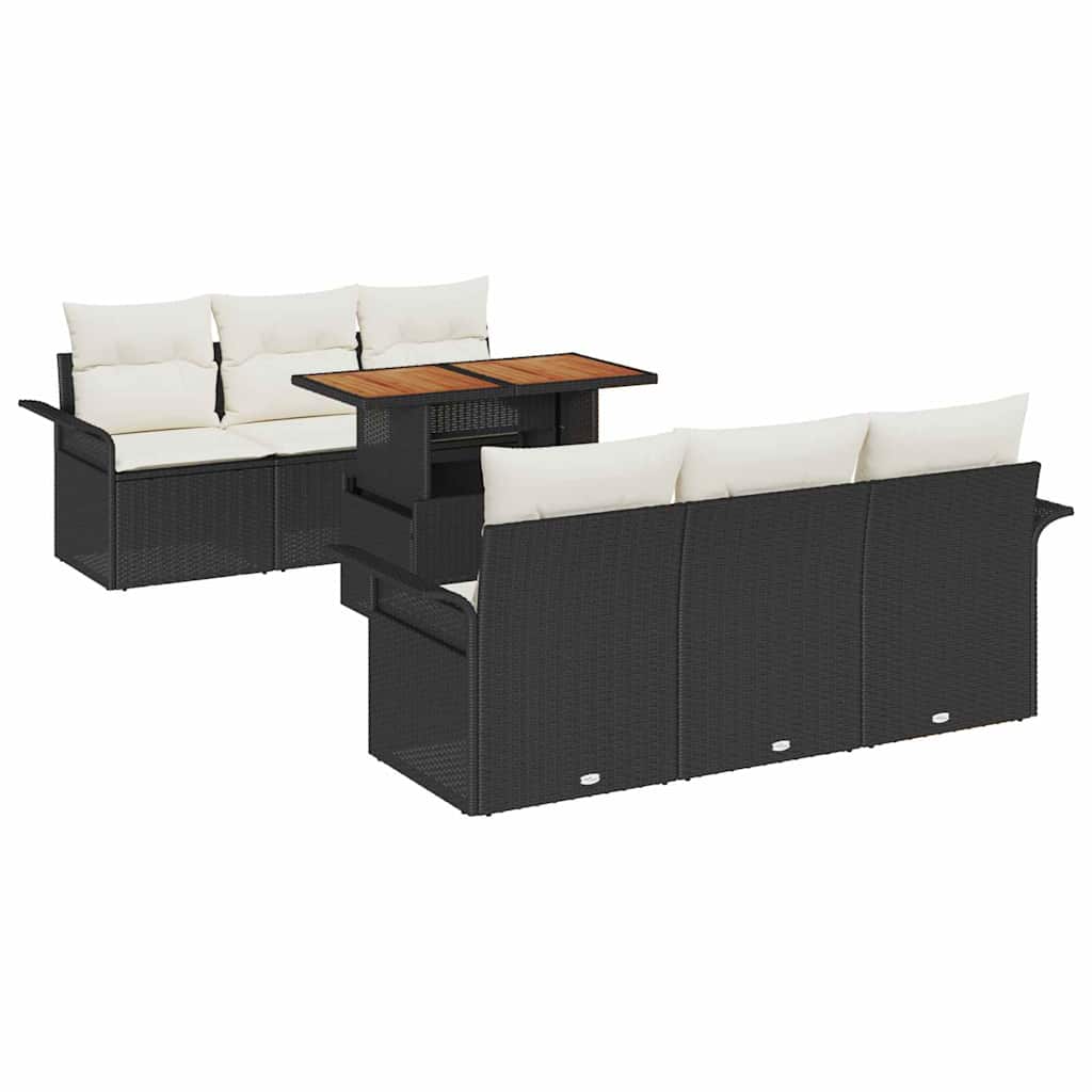 vidaXL Zestaw Sof na Ogród z poduszką 7 pcs Czarny i kremowy