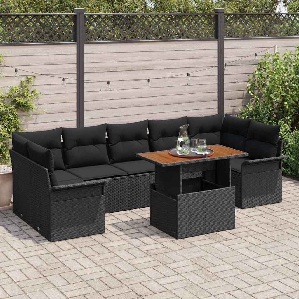vidaXL Zestaw Sof na Ogród z poduszką 8 pcs Czarny